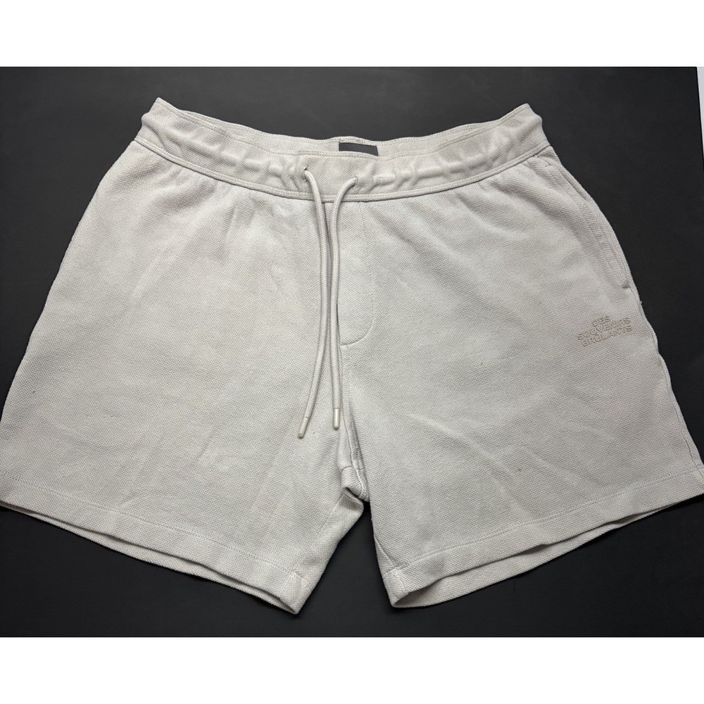 H&M Shorts Mens M Beige Drawstring Lounge Casual Cotton Blend Sweat Shorts